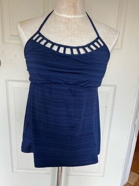 Mossimo tankini swim top size large dark blue removable pads side “bones”